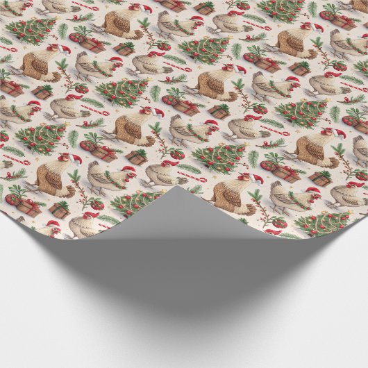 Christmas Chickens Wrapping Paper Geschenkpapier (Ecke)