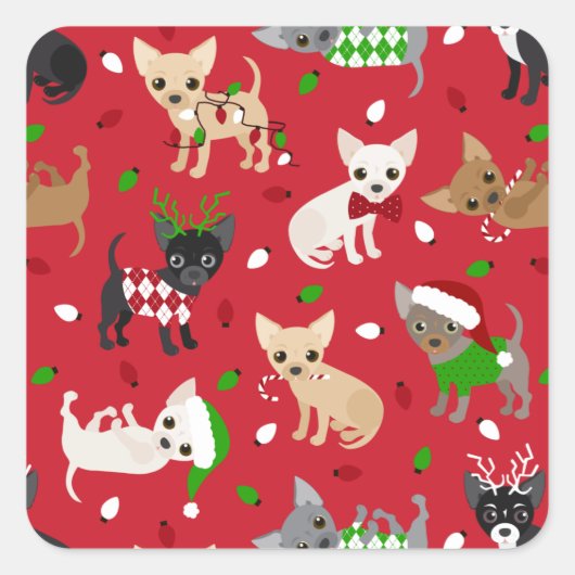 Christmas Chihuahua All Coats Square Sticker (Vorderseite)