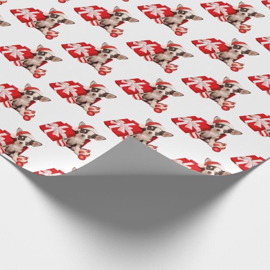 Christmas Chihuahua Dog With Gifts Geschenkpapier (Ecke)
