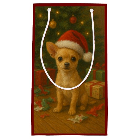 Christmas Chihuahua Gift Bag Kleine Geschenktüte (Vorderseite)