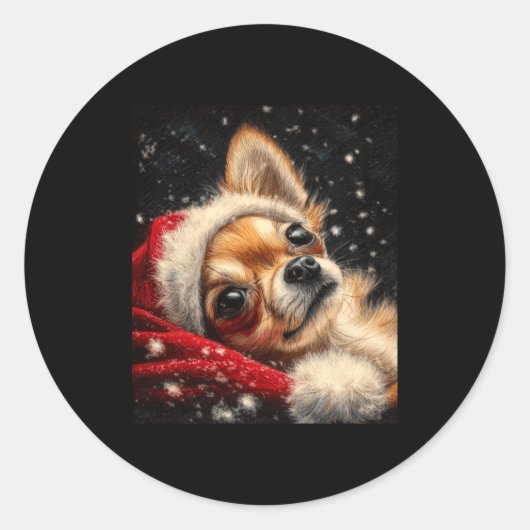 Christmas Chihuahua On A Long Sleeve Runder Aufkleber (Vorderseite)