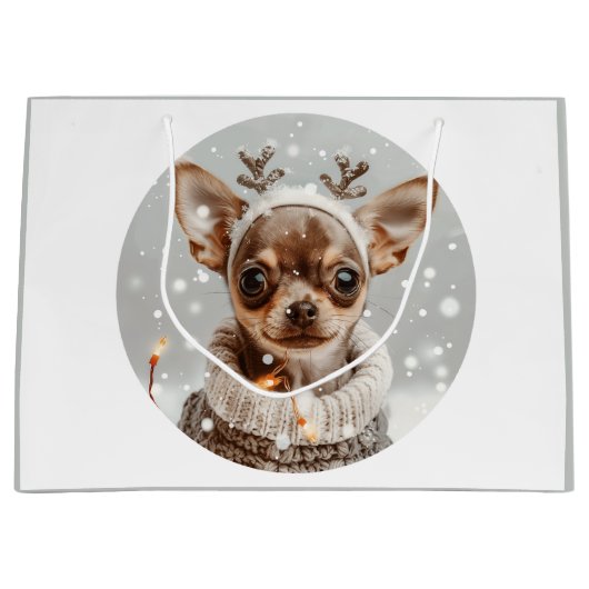 Christmas Chihuahua Reindeer Dog Große Geschenktüte (Vorderseite)