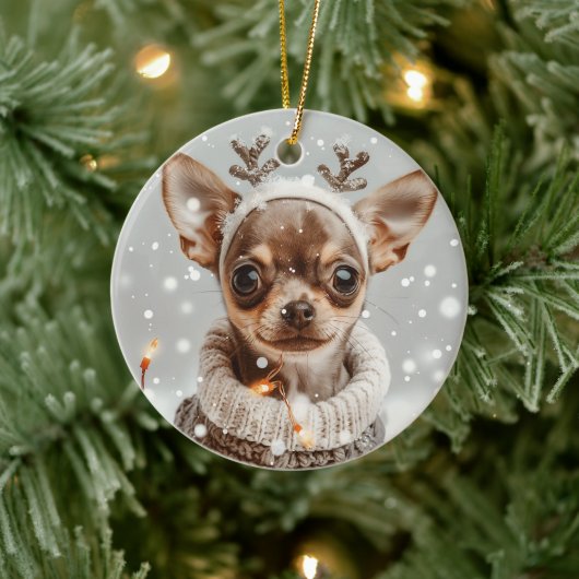 Christmas Chihuahua Reindeer Dog Keramik Ornament (Baum)