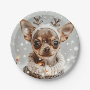 Christmas Chihuahua Reindeer Dog Pappteller