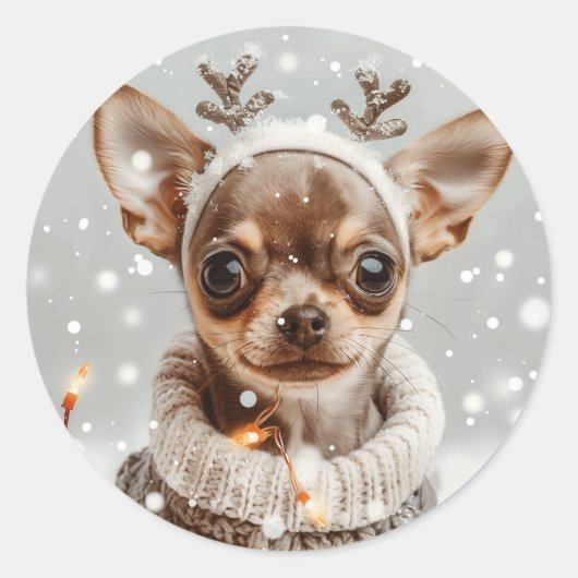 Christmas Chihuahua Reindeer Dog Runder Aufkleber (Vorderseite)