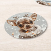 Christmas Chihuahua Reindeer Dog Runder Pappuntersetzer (Angewinkelt)