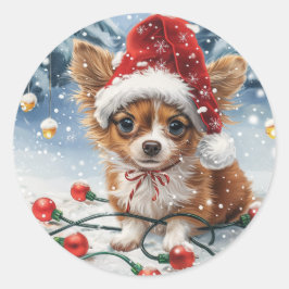Christmas Chihuahua Santa Dog Runder Aufkleber