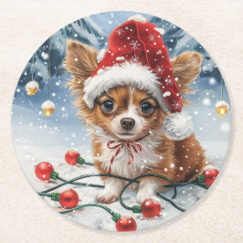 Christmas Chihuahua Santa Dog Runder Pappuntersetzer
