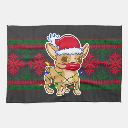 Christmas chihuahua wearing a medical mask geschirrtuch (Horizontal)