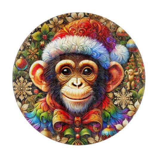 CHRISTMAS CHIMPANZEE ~ Cutting Board Schneidebrett (Vorderseite)