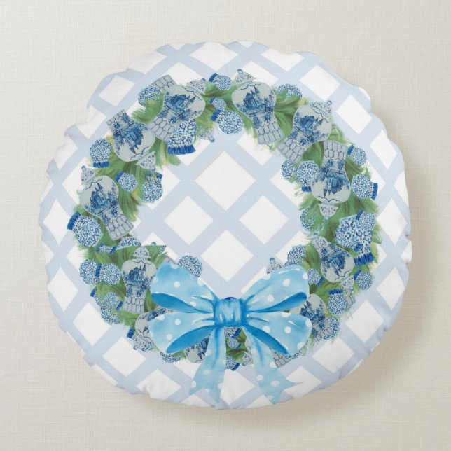 Christmas Chinoiserie Ginger Jar Jars  Rundes Kissen (Vorderseite)