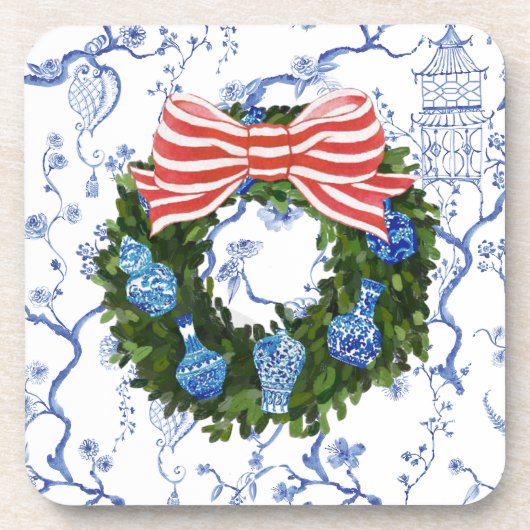 Christmas Chinoiserie Wreath, Ginger Jar, Getränkeuntersetzer (Vorderseite)