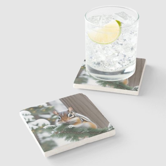 Christmas Chipmunk Stone Untersetzer (Seitenansicht)