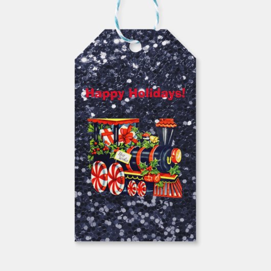 Christmas Choo Choo Train Blue Imitats Glitzer Geschenkanhänger (Rückseite)
