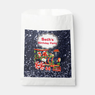 Christmas Choo Choo Train Blue Imitats Glitzer Geschenktütchen