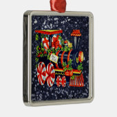 Christmas Choo Choo Train Blue Imitats Glitzer Silbernes Ornament (Rechts)