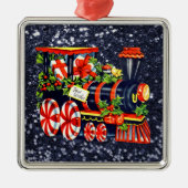 Christmas Choo Choo Train Blue Imitats Glitzer Silbernes Ornament (Vorne)
