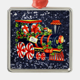Christmas Choo Choo Train Blue Imitats Glitzer Silbernes Ornament