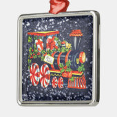 Christmas Choo Choo Train Blue Imitats Glitzer Silbernes Ornament (Links)