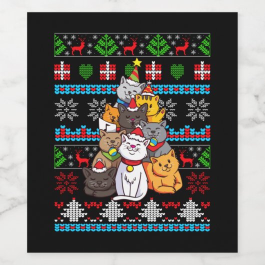 Christmas - Christmas Cat Tree Weinetikett (Einzelnes Label)