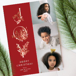 Christmas Classic Red Leafy Bold JOY Collage Foto Feiertagskarte