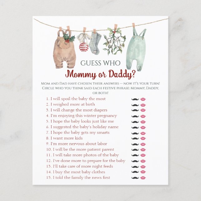 Christmas Clothes Guess Who Mom or Dad Game (Vorderseite)