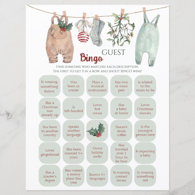 Christmas Clothes Guest Bingo Game (Vorderseite)