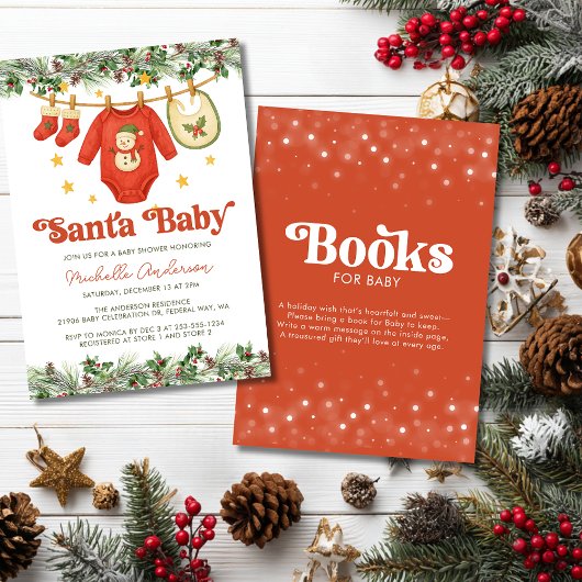 Christmas Clothesline Baby Shower and Book Request Einladung