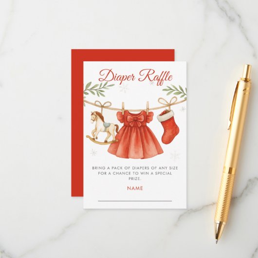 Christmas Clothesline Baby Shower Diaper Raffle Begleitkarte (Vorderseite/Rückseite Beispiel)