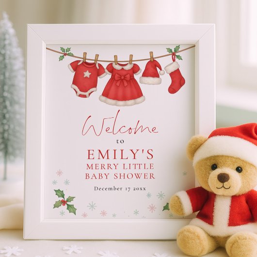 Christmas Clothesline Welcome Baby Shower Poster