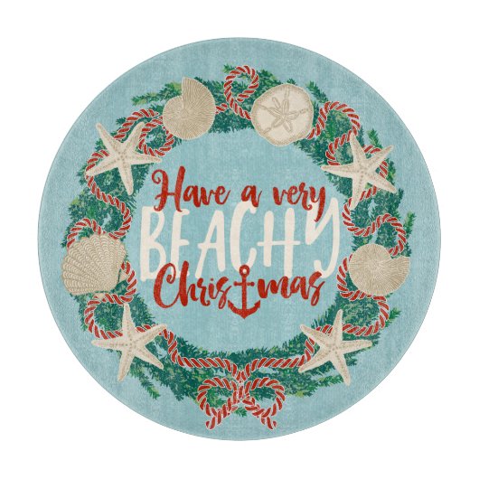 Christmas Coastal Tropical Sea Shell Wreath -Aqua Schneidebrett (Vorderseite)