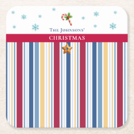 Christmas Coasters – Blue, Red & Gold Stripes Rechteckiger Pappuntersetzer