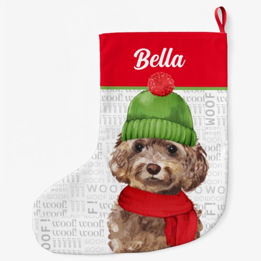 Christmas Cockapoo with Dog's Name Großer Weihnachtsstrumpf (Rückseite)