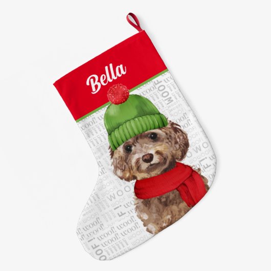 Christmas Cockapoo with Dog's Name Großer Weihnachtsstrumpf (Rückseite (Hängend))