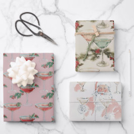 Christmas Cocktails Wrapping Paper Flat Sheet Set Geschenkpapier Set