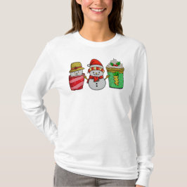 Christmas Coffee Cups Snowman Long Sleeve T-Shirt