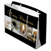Christmas Collage Black, White and Gold Große Geschenktüte (Rückseite Schrägansicht)