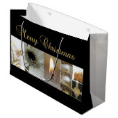 Christmas Collage Black, White and Gold Große Geschenktüte (Vorderseite Schrägansicht)