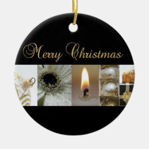 Christmas Collage Black, White and Gold Keramikornament