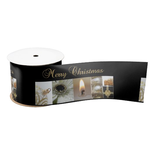 Christmas Collage Black, White and Gold Satinband (Spule)