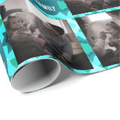Christmas Collage Family Foto Geometric Turquoise Geschenkpapier (Rolleneckpunkt)