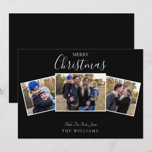 Christmas Collage Foto Black Flat Card (Vorne/Hinten)