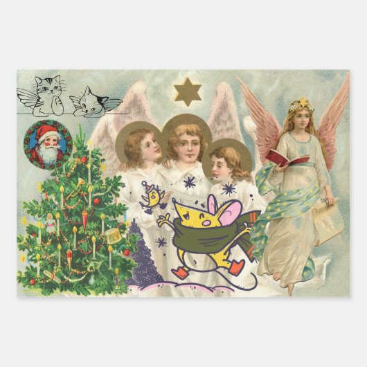 CHRISTMAS COLLAGE Wrapping Paper Sheet Set 3 Geschenkpapier Set (Vorderseite)