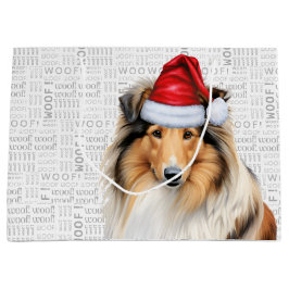 Christmas Collie Dog Lover Woof Words Holiday Große Geschenktüte