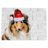 Christmas Collie Dog Lover Woof Words Holiday Große Geschenktüte (Rückseite)