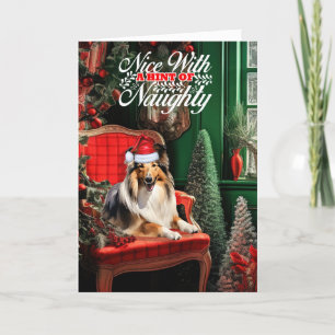 Christmas Collie Dog Naughty oder Nice Feiertagskarte