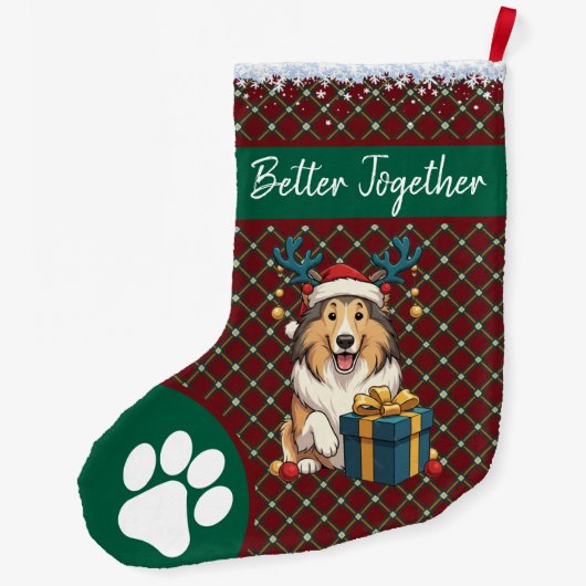 Christmas Collie Dog Reindeer Gift Graphic Großer Weihnachtsstrumpf (Rückseite)