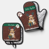 Christmas Collie Dog Reindeer Gift Graphic Ofenhandschuh & Topflappen-Set (Vorderseite/Rückseite)