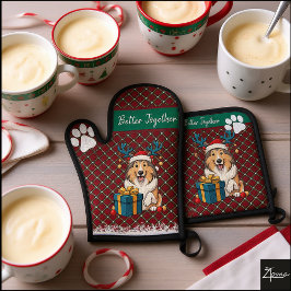 Christmas Collie Dog Reindeer Gift Graphic Ofenhandschuh & Topflappen-Set