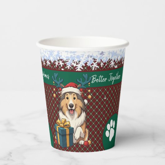 Christmas Collie Dog Reindeer Gift Graphic Pappbecher (Rückseite)